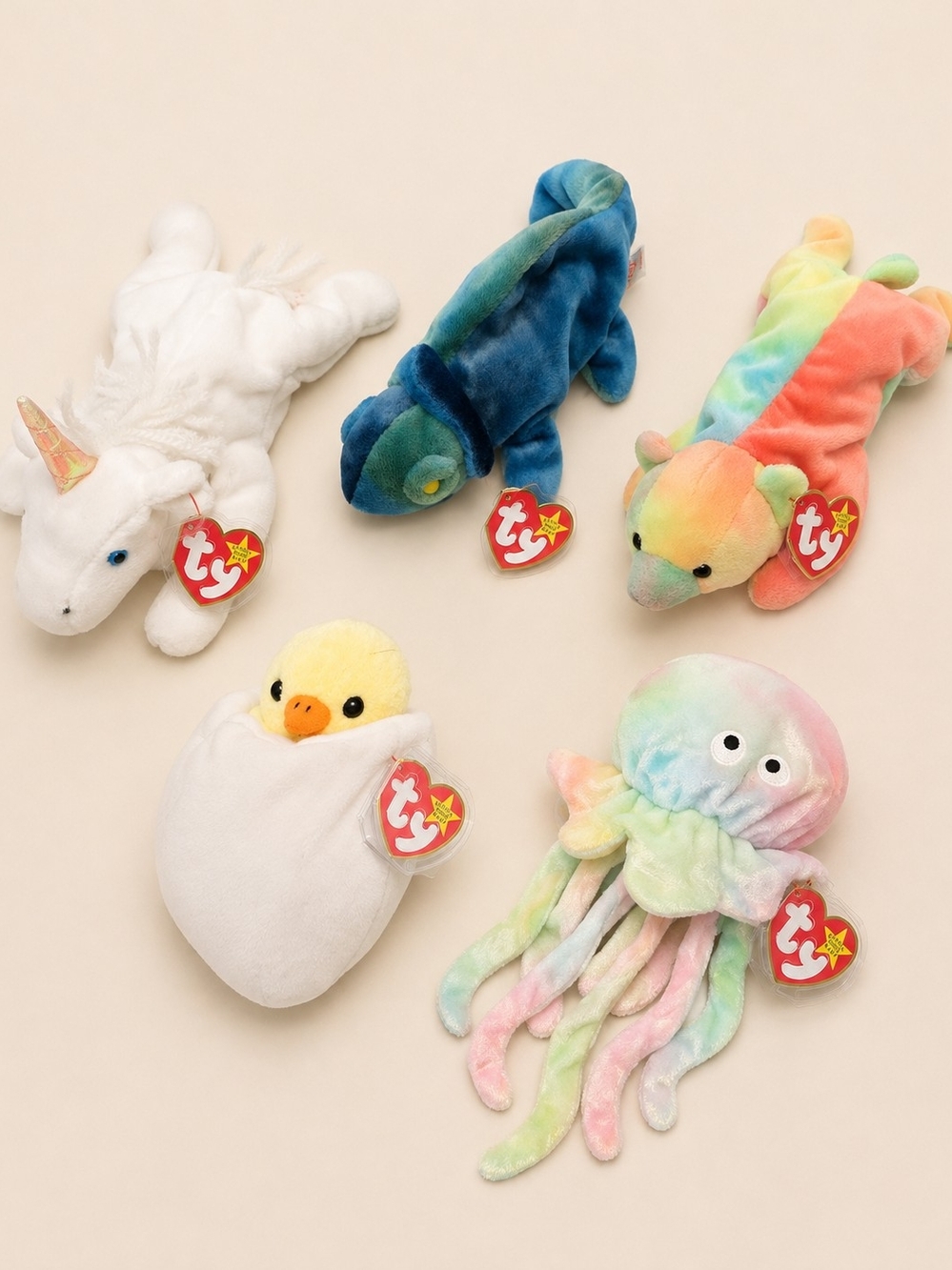 Ty Beanie Babies Lot Mystic Rainbow Eggbert Sammy Goochy Vintage Tie Dye 90s Kid